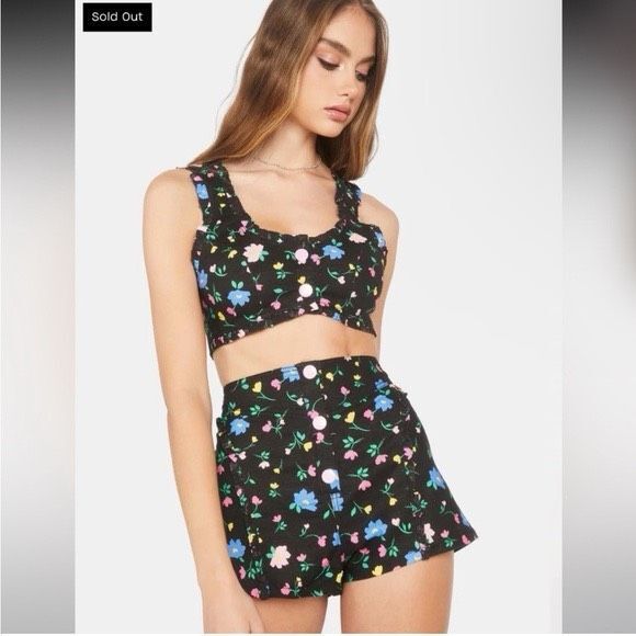 NWT For Love & Lemons Robin Black Floral Tank & Shorts Set Size Small - Picture 3 of 8